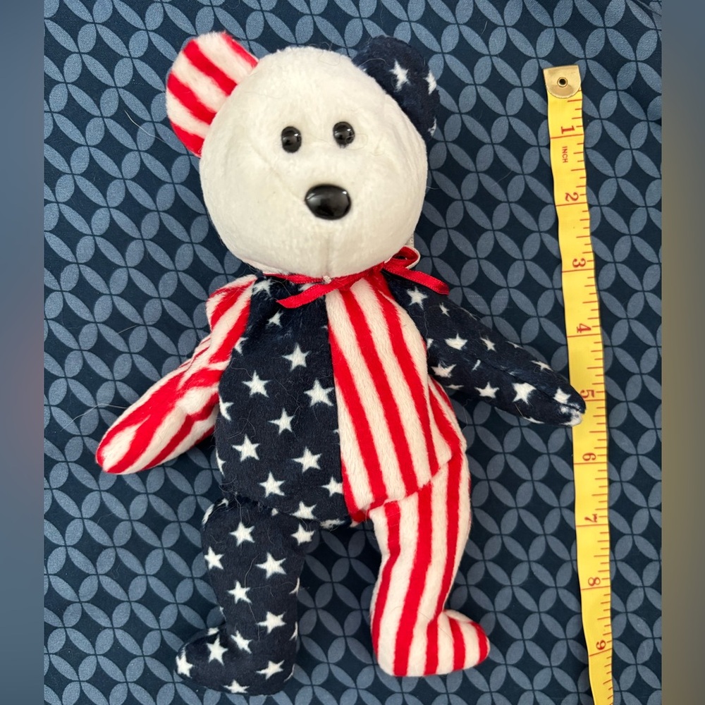 TY Spangle” Patriotic Beanie Baby Stuffed Animal - Red, White, and Blue